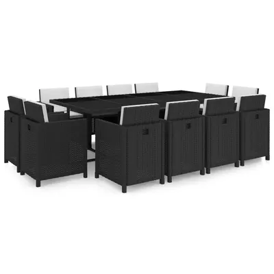 Gossi set mobilier de exterior cu perne, 13 piese, negru, poliratan