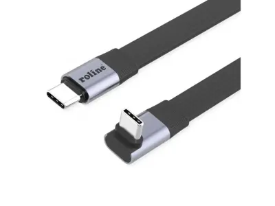 Cablu flat USB4 type C drept/unghi 8K UHD-2/80Gb/240W 0.8m Negru, Roline 11.02.9097