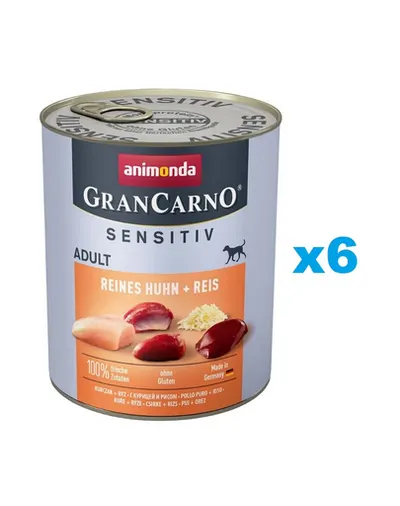 ANIMONDA GranCarno Sensitiv Pure Chicken&Rice 6x800 g Hrana umeda caini sensibili, cu pui si orez
