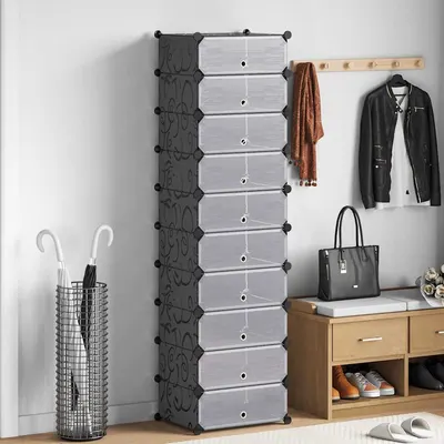 vidaXL Organizator de pantofi interconectat, 10 compartimente, negru