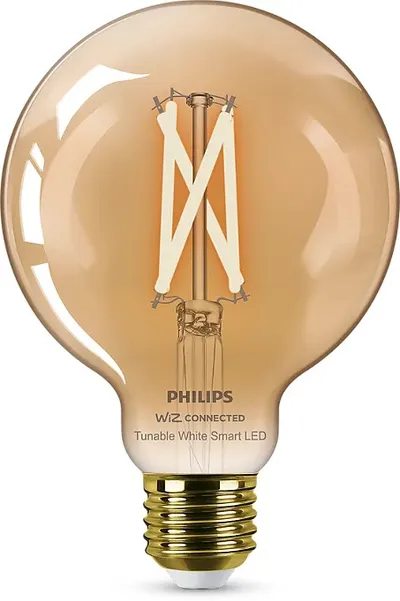Bec inteligent Philips - Filament, 7W LED, E27, G95, Amber, dimmer