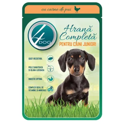 Hrana umeda pentru caini 4Dog, junior, carne de pui, 100g 100g