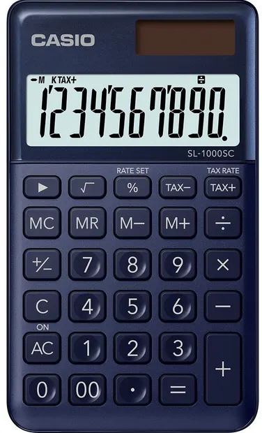 Calculator Casio SL-1000SC de buzunar, 10 dgt, albastru inchis metalic