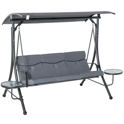 Outsunny Balansoar cu 3 scaune de gradina sau balcon cu acoperis si 2 mese de cafea | Aosom Romania