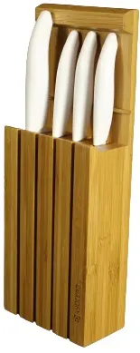 Set de cuțite din ceramică KYOCERA - Cu bloc de bambus, alb