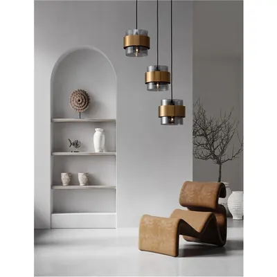 Lampa suspendata SIANNA Smoke Sticla & Negru Cord & Alama aurie Metal LED E27 3x12 Wat 230 Volt IP20 Fara bec