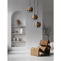Lampa suspendata SIANNA Smoke Sticla & Negru Cord & Alama aurie Metal LED E27 3x12 Wat 230 Volt IP20 Fara bec