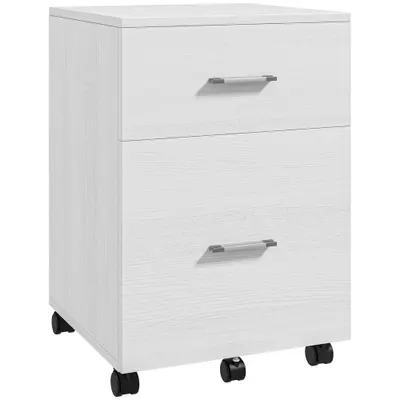 HOMCOM Comodă de birou cu 2 sertare Roți Arhivator mobil pentru fișiere A4 sau Letter 39,5x39x58,5 cm Alb | Aosom Romania