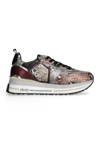 Pantofi sport de piele ecologica cu model piele de sarpe - Visiniu/Gri/Piersica