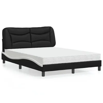 vidaXL Pat cu saltea, Hvar, negru și alb, 120x200 cm, piele ecologică