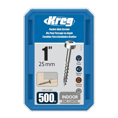 Set holtsuruburi pentru gauri in lemn Kreg SPS-C1-500, O8x25 mm, 500 bucati