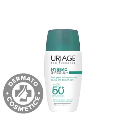 Crema pentru tenul predispus la acnee cu protectie solara SPF50+ Hyseac 3-Regul+, 50ml, Uriage