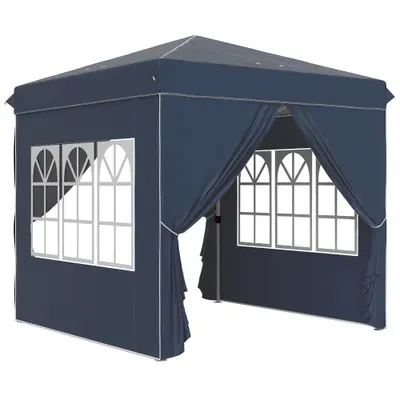 Outsunny Pavilion pop-up 2,5 x 2,5 m cu pereți laterali și geantă de transport, cort de grădină reglabil pe înălțime UPF50+, Albastru închis | Aosom Romania