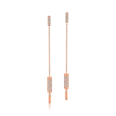 Cercei lungi din aur roz cu diamante de 0.2ct