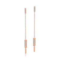 Cercei lungi din aur roz cu diamante de 0.2ct