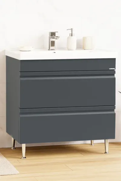 Set Baza front MDF si Lavoar seria 786, cu sertare, montat, 80 cm, antracit