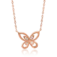 Lant cu pandantiv fluture din aur roz cu diamante de 0.027ct