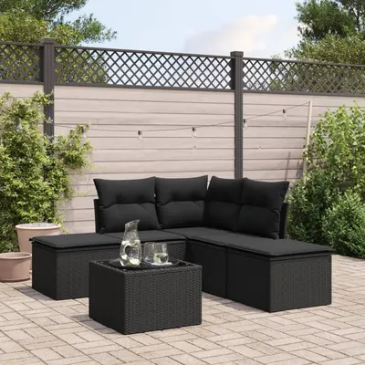 Gossi set mobilier de gradina cu perne, 6 piese, negru, poliratan