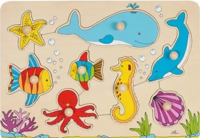 Puzzle din lemn pentru copii cu mânere Goki - Seabed