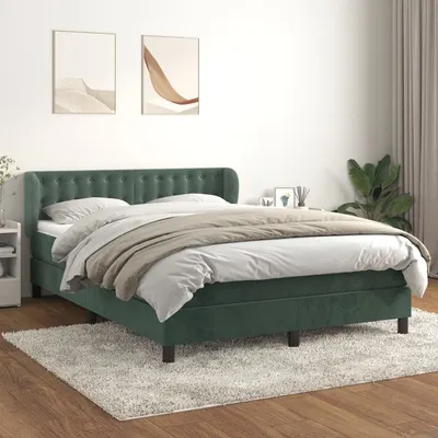 Gossi pat box spring cu saltea, verde inchis, 140x200 cm, catifea