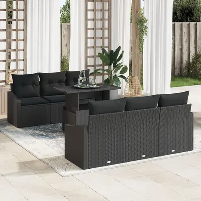 Gossi set de canapea de gradina cu 7 piese si perne, negru, poliratan