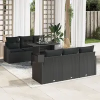 Gossi set de canapea de gradina cu 7 piese si perne, negru, poliratan