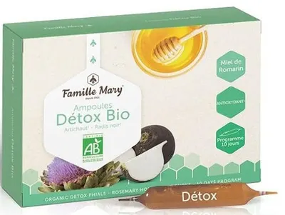 Formulă detox cu anghinare, rozmarin, miere de albine și ridiche neagră, 10 fiole, Famille Mary