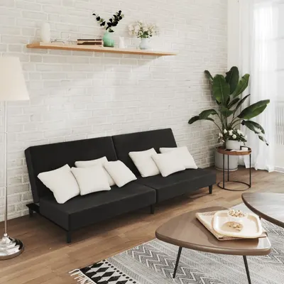vidaXL Canapea extensibilă cu 2 locuri, negru, catifea