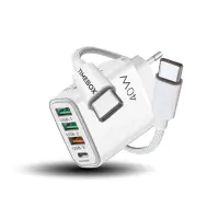 Incarcator Retea Timebox, 40W, 4 Porturi, 1 x Type-C si 3 x USB-A, Alb - Default Title