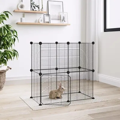 Gossi cusca animale de companie cu usa 12 panouri negru 35x35 cm otel