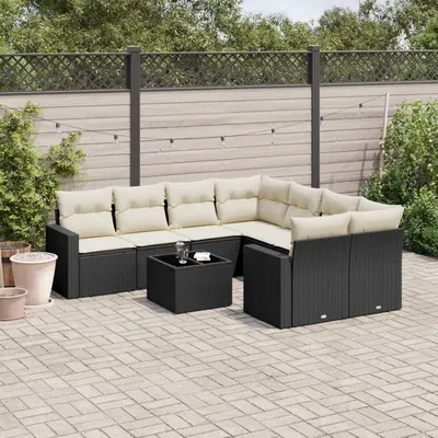 Gossi set mobilier de gradina cu perne, 9 piese, negru, poliratan