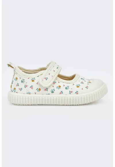 Pantofi Mary Jane cu imprimeu floral - Alb fildes/Verde persan/Galben mustar