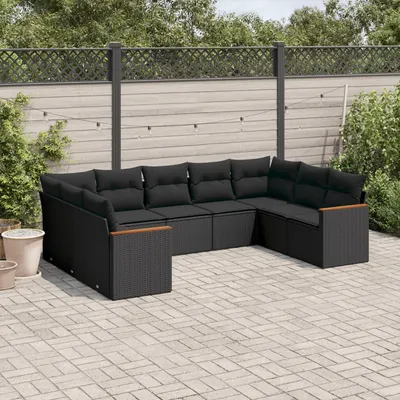 Gossi set mobilier de gradina cu perne, 9 piese, negru, poliratan