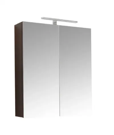 Dulap baie suspendat QUATTRO cu oglinda, iluminare LED, 2 usi, wenge, 60x15x68 cm