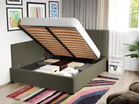 Pat Tapitat de colt pentru saltea de 190 Adam rabatabil cu lada Verde inchis - Eden 12 180x190