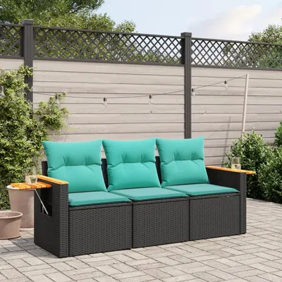Gossi set mobilier de gradina cu perne, 3 piese, negru, poliratan