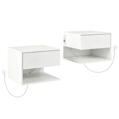 HOMCOM Set Noptiere Suspendate cu Sertar și Raft, Noptiere Moderne pentru Canapea, 40 x 35 x 30 cm, Alb | Aosom Romania