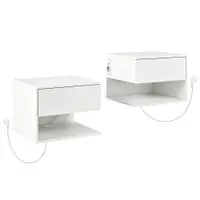 HOMCOM Set Noptiere Suspendate cu Sertar și Raft, Noptiere Moderne pentru Canapea, 40 x 35 x 30 cm, Alb | Aosom Romania