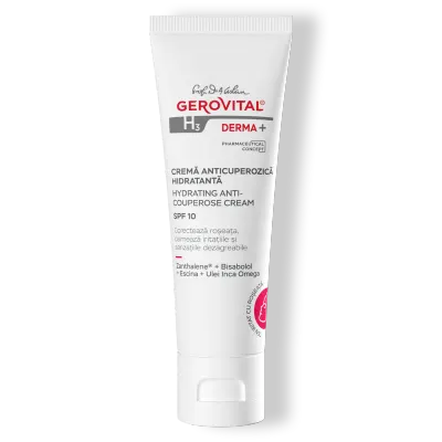 Cremă Anticuperozică Hidratantă Spf 10 Roșeață și Iritații Reduse, Gerovital H3 Derma+, 50 Ml