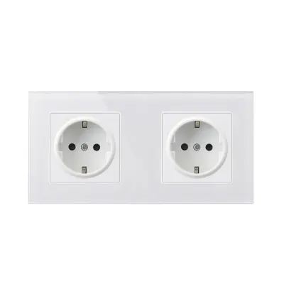Priza Techstar® Crystal TS2, Dubla, Sticla Securizata, Culoare Alb Frost, 16A