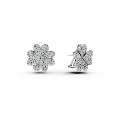 Cercei trifoi din aur alb cu diamante de 1.68ct