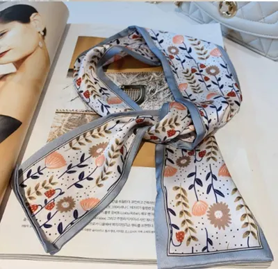Esarfa Lunga din Satin pentru Coafarea Parului Model cu Imprimeu Floral