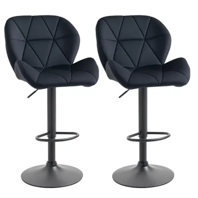 HOMCOM Set de 2 scaune de bar rotative, reglabile în înălțime, tapițate cu catifea și spumă neagră 51,5 x 57,5 x 93-114,5 cm | Aosom Romania