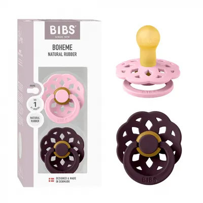 Set 2 suzete Bibs Boheme Latex tetina rotunda 0 luni + Baby PinkPlum