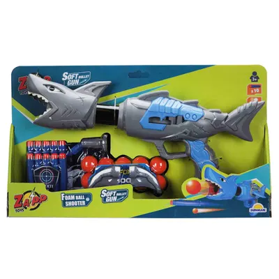 Arma de jucarie cu 10 sageti si bile din burete, Zapp Toys, Shark, Gri