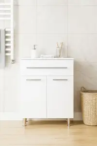 Dulap baie, 2 usi, 1 sertar, alb, 60x30x80 cm