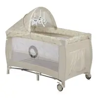 Patut pliabil, Lionelo, Sven Plus, 120x60 cm, Cu doua nivele, Cu arcada jucarii, masuta de infasat, vibratii, melodii, conform cu standardele europeane de securitate EN716 si EN12221, Bej Latte
