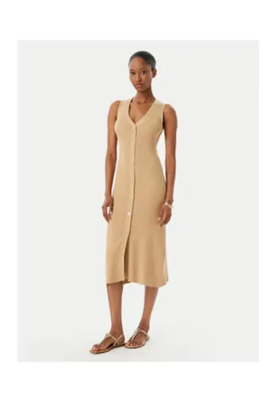 Rochie de plaja Dama - Bej - viscoza - Slim Fit - decolteu in V