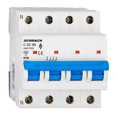 Intreruptor automat modular (MCB) AMPARO 6kA, C 32A, 3P+N