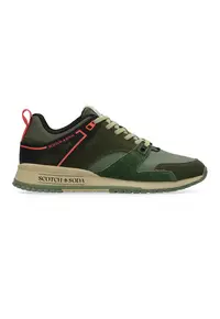 Pantofi sport de piele si piele intoarsa cu garnituri de plasa - Coral/Kaki/Verde sparanghel